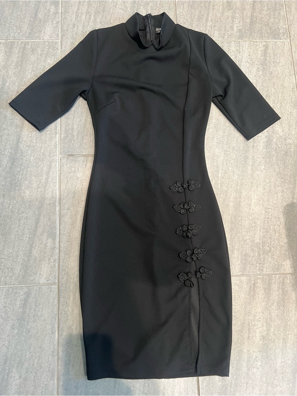 Fashion Nova Black Cheongsam-Inspired Bodycon Mini Dress